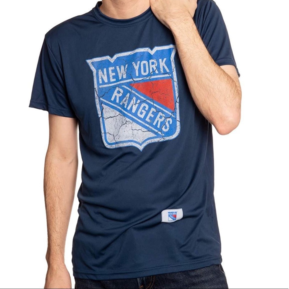 NHL NYR Mens/Unisex Loose Fit Performance Rashguard Wicking Short Sleeve Shirt